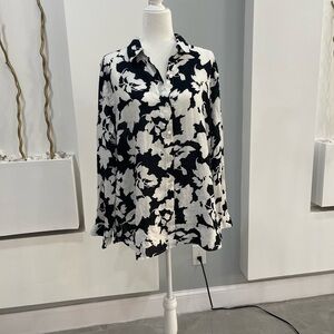 Black and White Floral Button-Up Blouse